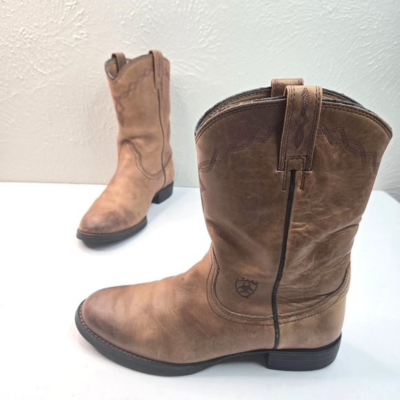 Ariat Shoes - Ariat Midcalf Western Boots Sz 8 Brown Leather Pull On Casual Low Heel Cowgirl